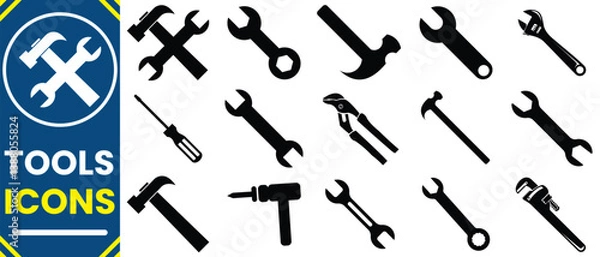 Fototapeta Tools and Service icons set. Wrench, screwdriver and gear icon. Screwdriver and wrench glyph icon. Settings and repair, service sign. vector illustration.