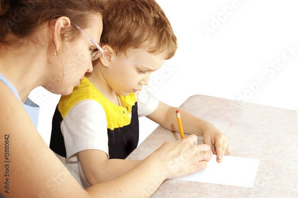 Obraz Mom teaches son to draw