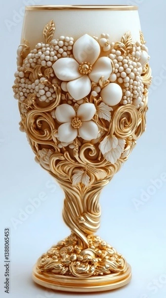 Fototapeta A beautifully crafted goblet stands elegantly with intricate floral and grapevine decorations