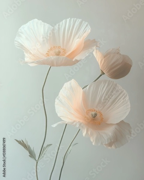 Obraz Delicate white poppy flowers with soft pastel tones against a light background