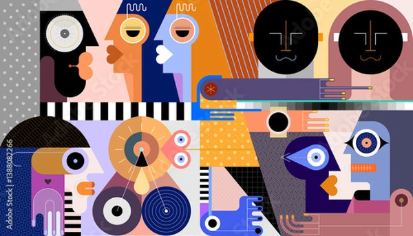 Obraz Graphic illustration of large group of different people.