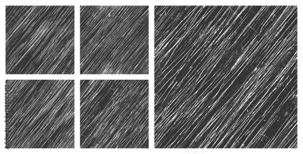 Obraz Dynamic Diagonal Rough Scratches Seamless Textures Set Vector Assorted Various Abstract Backgrounds. Varied Vintage Overlay Boundless Oblique Scraped Texture Clip Art Bundle. Shabby Weathered Material