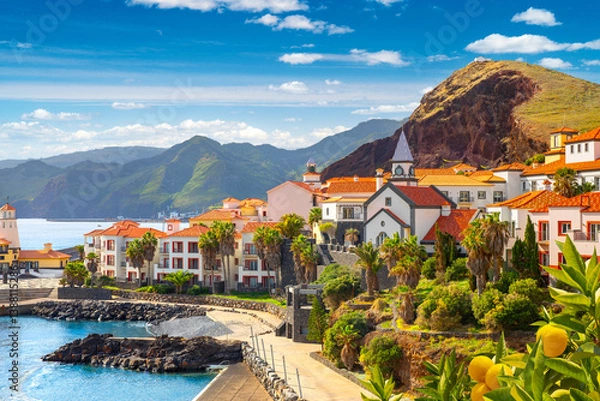 Obraz Panoramic view of the small village of Canical, near Ponta de Sao Lourenco. Madeira Island, Portugal