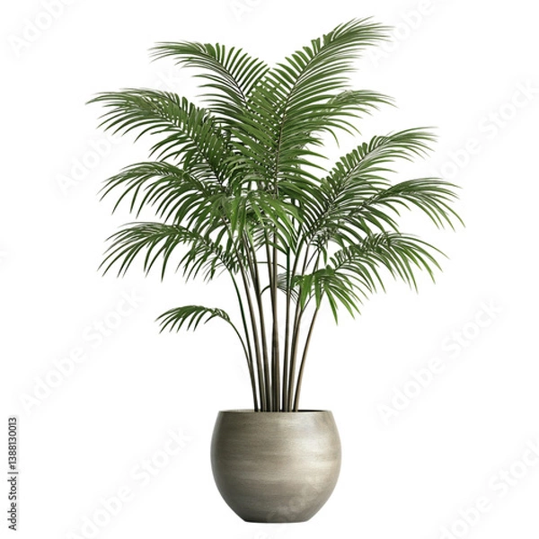 Fototapeta A 3D Indoor Palm Tree with Large Arching Fronds in a Potted Plant Isolated on Transparent Background