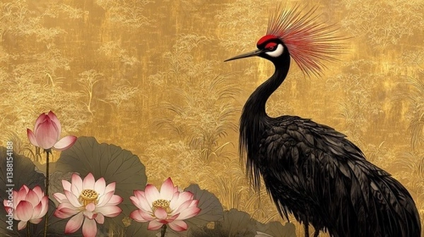 Obraz Opulent gold background in oriental style, vector wallpaper.