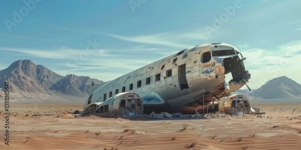 Obraz Plane crash, debris on the ground, Generative AI.