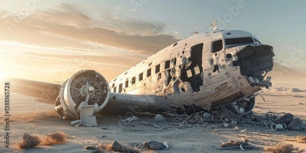 Obraz Plane crash, debris on the ground, Generative AI.