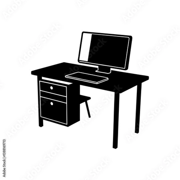 Fototapeta Office Desk with Computer Silhouette