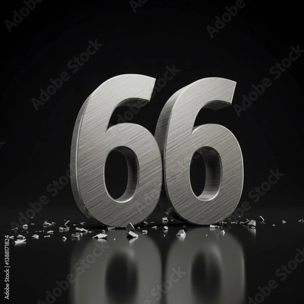 Fototapeta Number Sixty Six Silver Brushed Metal with Debris on Dark Background