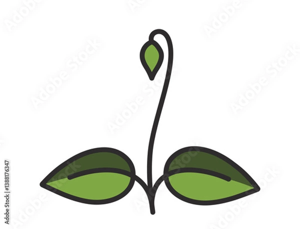 Obraz Spring plant sprout with bud illustration in green colors. Planting, botany and nature design element. Isolated vector image