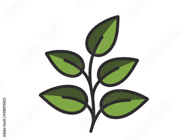 Obraz Sprout with five leaves illustration in green colors. Spring, planting and nature design element. Isolated vector image