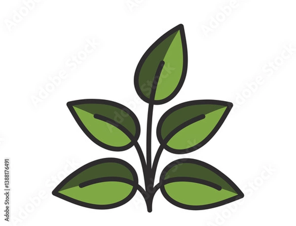 Obraz Spring plant with five leaves illustration in green colors. Spring, planting and nature design element. Isolated vector image