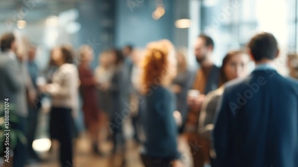 Fototapeta Business networking event. Business people gathering in office. Blurred background