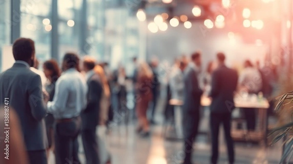 Fototapeta Business networking event. Business people gathering in office. Blurred background