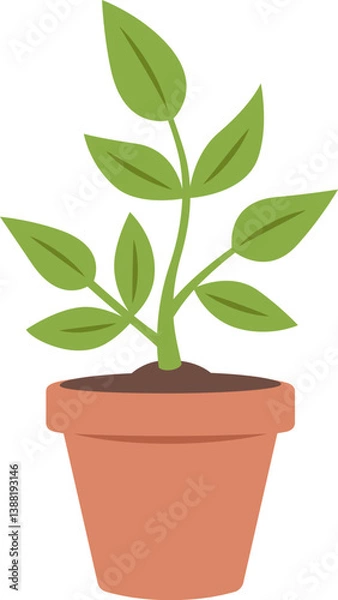 Obraz Green houseplant in a pot. Home garden, nature or planting theme. Vector illustration isolated on white background.