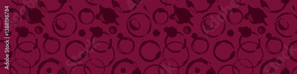 Fototapeta Wine stains pattern vector Illustration in red. Wine rings seamless background with spilled wine for fabric print design, winery label, vineyard banner, wineshop ad, bar poster