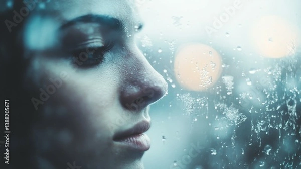Fototapeta A Moment of Reflection Through a Rainy Window
