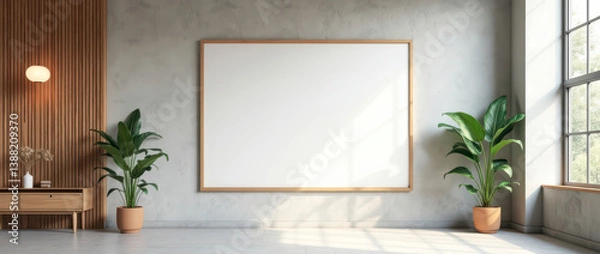 Fototapeta Modern interior mockup series featuring empty walls with natural light, minimal decor, wooden textures, and stylish spaces for artwork or product display