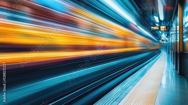 Fototapeta A dynamic representation of speed captured through blurred lines and vibrant colors, illustrating the thrilling rush of motion and energy in an urban environment