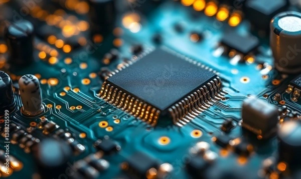 Fototapeta Macro shot showcasing the intricate details of a computer circuit board