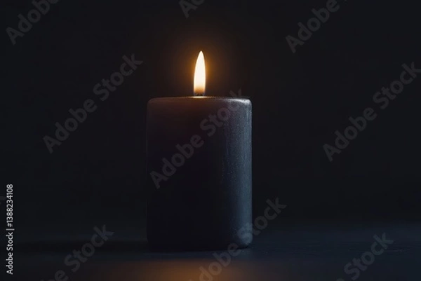 Fototapeta A single candle burning in the darkness symbolizes hope and resilience, casting an inviting light on a solid black background. 