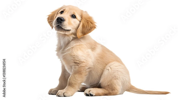 Fototapeta Curious Golden Retriever Puppy Sitting Attentively – Transparent Background PNG

