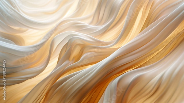 Fototapeta Golden light streaming through translucent silk fabric, forming abstract folds and soft shadows. A premium visual with poetic mood, refined texture, and gentle warmth. Ideal for fine art, editorial de