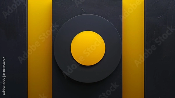 Fototapeta A bright yellow minimalist circle compressed between two dark blocks on a clean background. This bold abstract composition creates visual tension, symbolizing the idea of joy under pressure. Perfect f