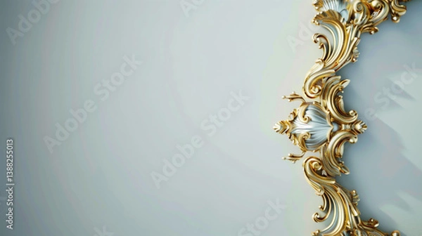 Fototapeta A baroque-inspired gold ornamental frame suspended in clean negative space. This minimalist yet luxurious composition merges classical elegance with modern design principles, creating a powerful visua