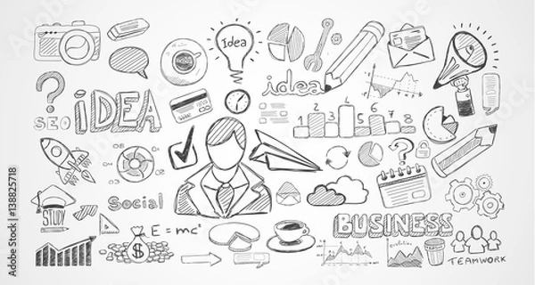 Fototapeta Hand drawn sketches and a lot of infographic design elements and mockups