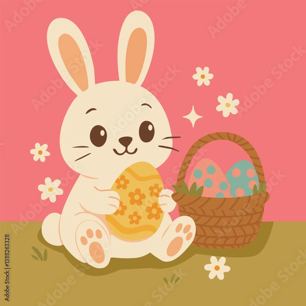 Fototapeta easter greeting card with bunny and eggs