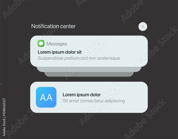 Fototapeta Smartphone notification center template, displaying alerts and new message on screen