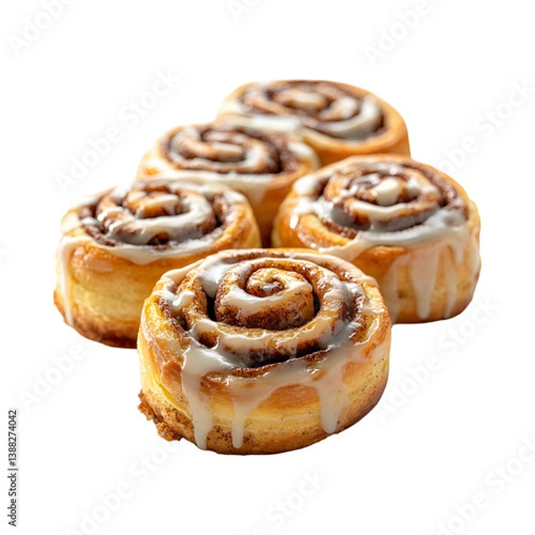 Fototapeta Freshly Baked Cinnamon Rolls with Icing Isolated on Transparent Background