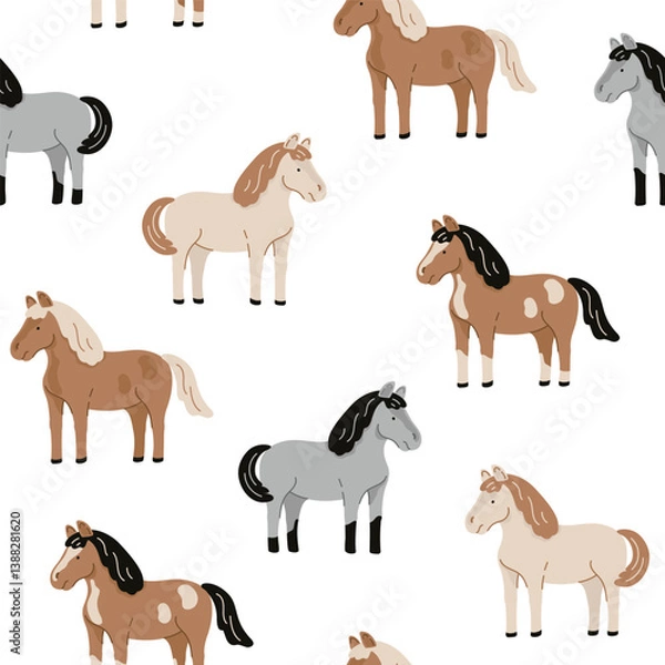 Obraz Seamless pattern with horses. Flat vector illustration isolated on white background