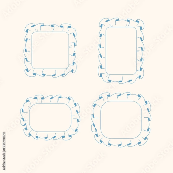 Fototapeta Cute hand-drawn blue frames set with decorative ruffles. Square, rectangle, and rounded shapes. Perfect for baby design, scrapbooking, and kids projects.