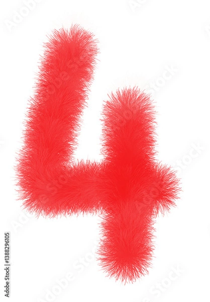 Obraz 3d number 4 made of red fur