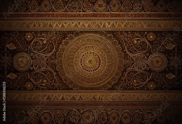 Fototapeta A gold and black background with a circular design.