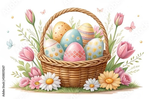 Obraz Colorful Easter Basket with Spring Flowers