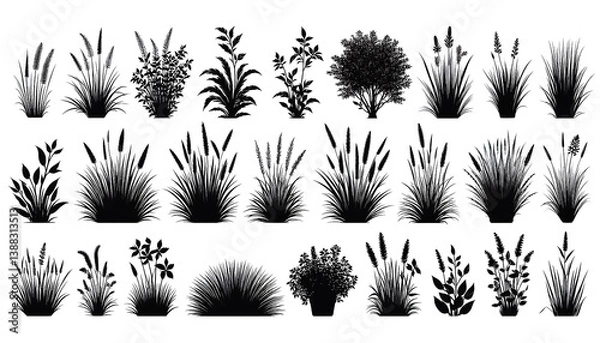 Obraz Transparent PNG of botanical silhouettes -  Herb and shrub foliage outlines Transparent PNG
