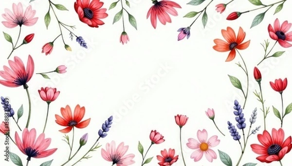 Fototapeta Delicate watercolor-style wildflowers, soft pastel tones, repeating pattern , pretty, pastel floral