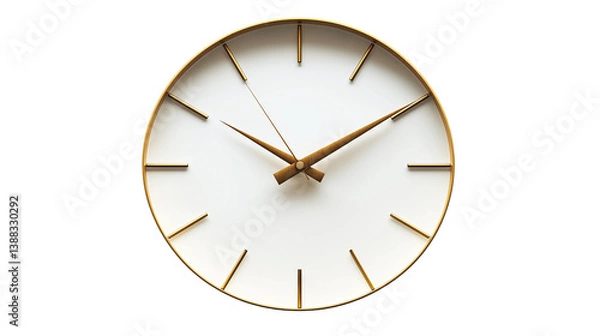 Obraz Wall clock with modern minimal design, metallic hands, isolated PNG