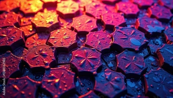 Fototapeta Intricate tessellation of hexagons in vibrant hues, motif, structure, surface