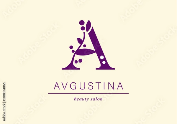 Fototapeta Logo, capital letter A. Monogram of Botanical Minimalistic, Initial. with Organic Plant Elements. Vector design. for tattoo studio
