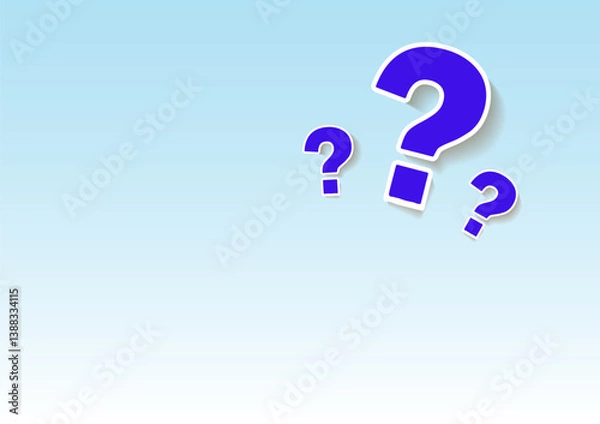 Fototapeta The concept of frequently asked questions.  blue,  white. A flat vector illustration with question marks. The online support web page. vector illustration.