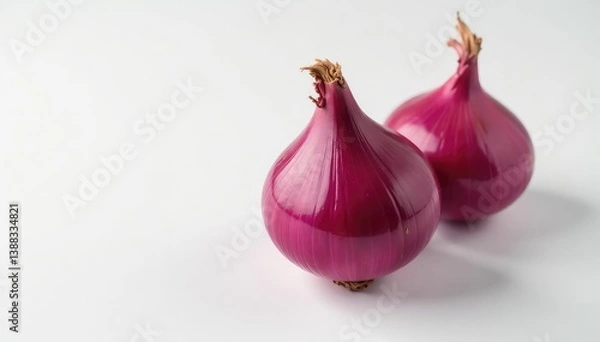Obraz Perfectly centered red onion, sharp focus, pure white backdrop, clean, object