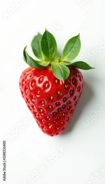 Obraz Single strawberry leaf isolated on white background, delicate, botanical