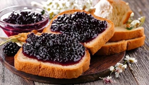 Obraz sliced bread with blackberry jam spread AI generated