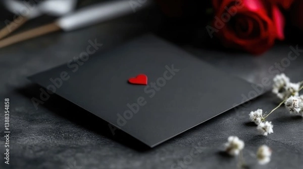Fototapeta A black envelope with a red heart