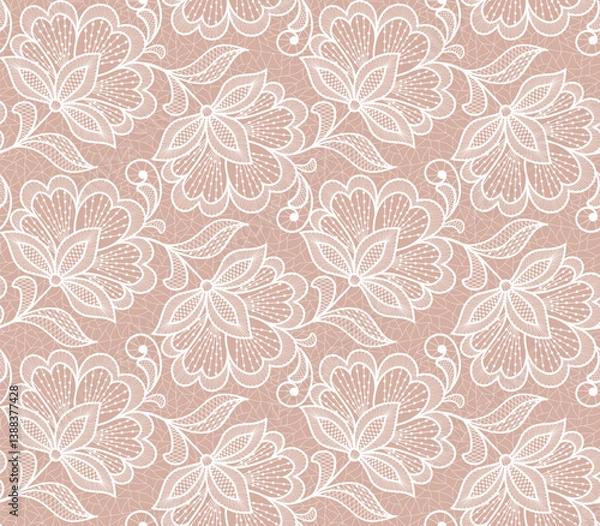 Fototapeta Seamless abstract lace floral background. Hand made vector white flowers pattern.