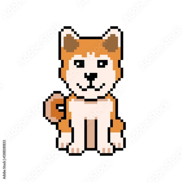 Fototapeta Pixel art cute akita inu dog vector in retro style for design.